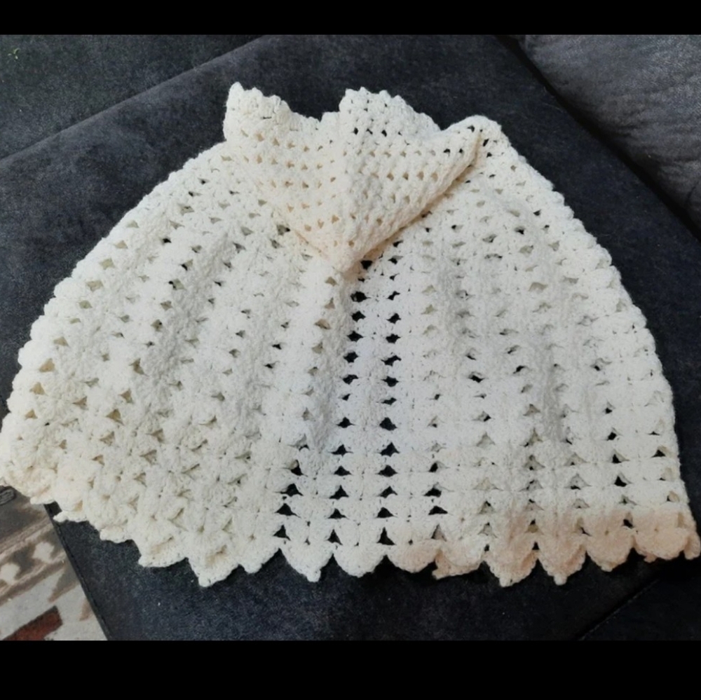Hand Crocheted Infant Cape Ivory 6-12 Months Baby Handmade - Picture 3 of 4